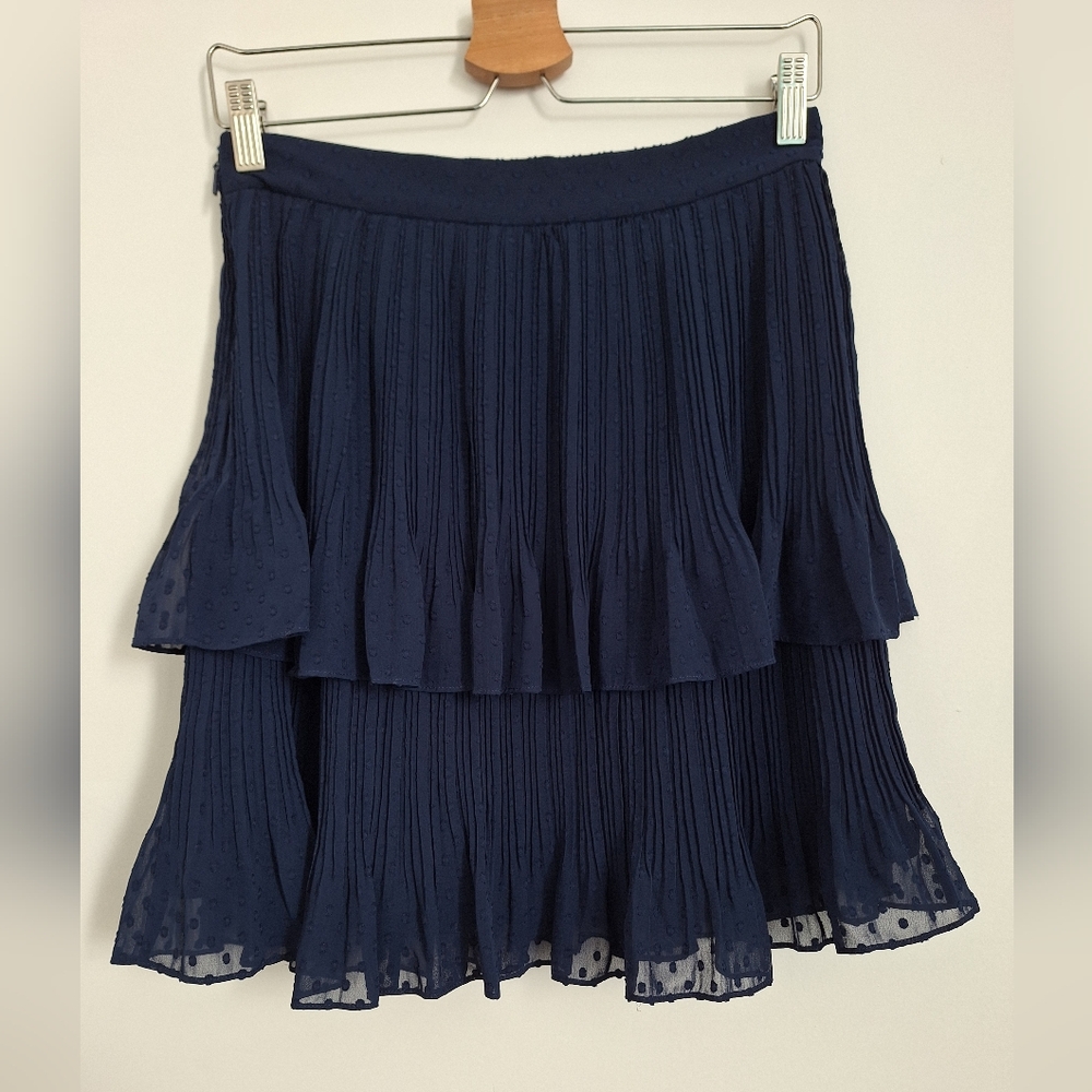 Whistles Blue Mini Skater Skirt with Pleated Tiered Design